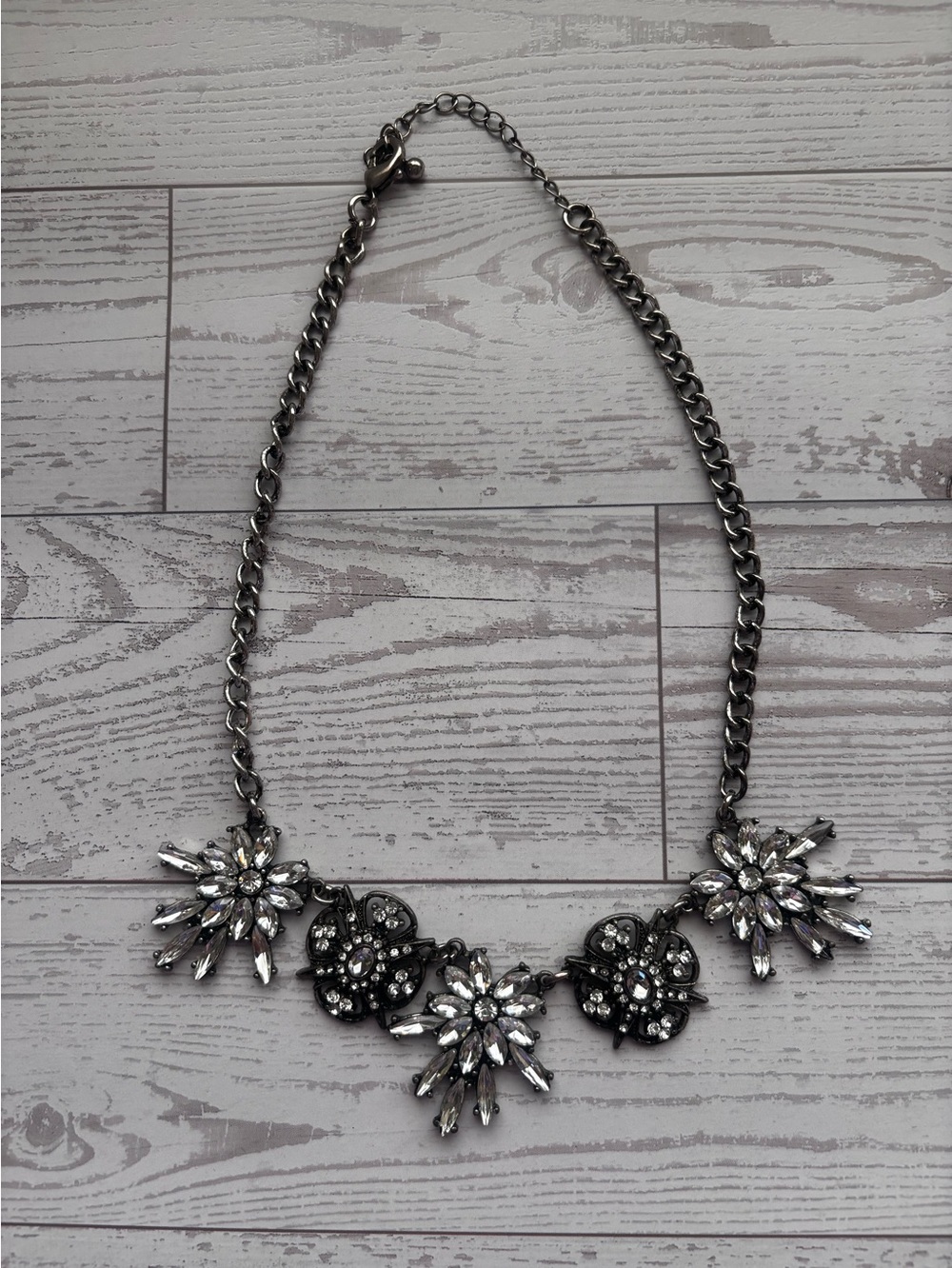 5 for $25! Silver Crystal Floral Statement Necklace